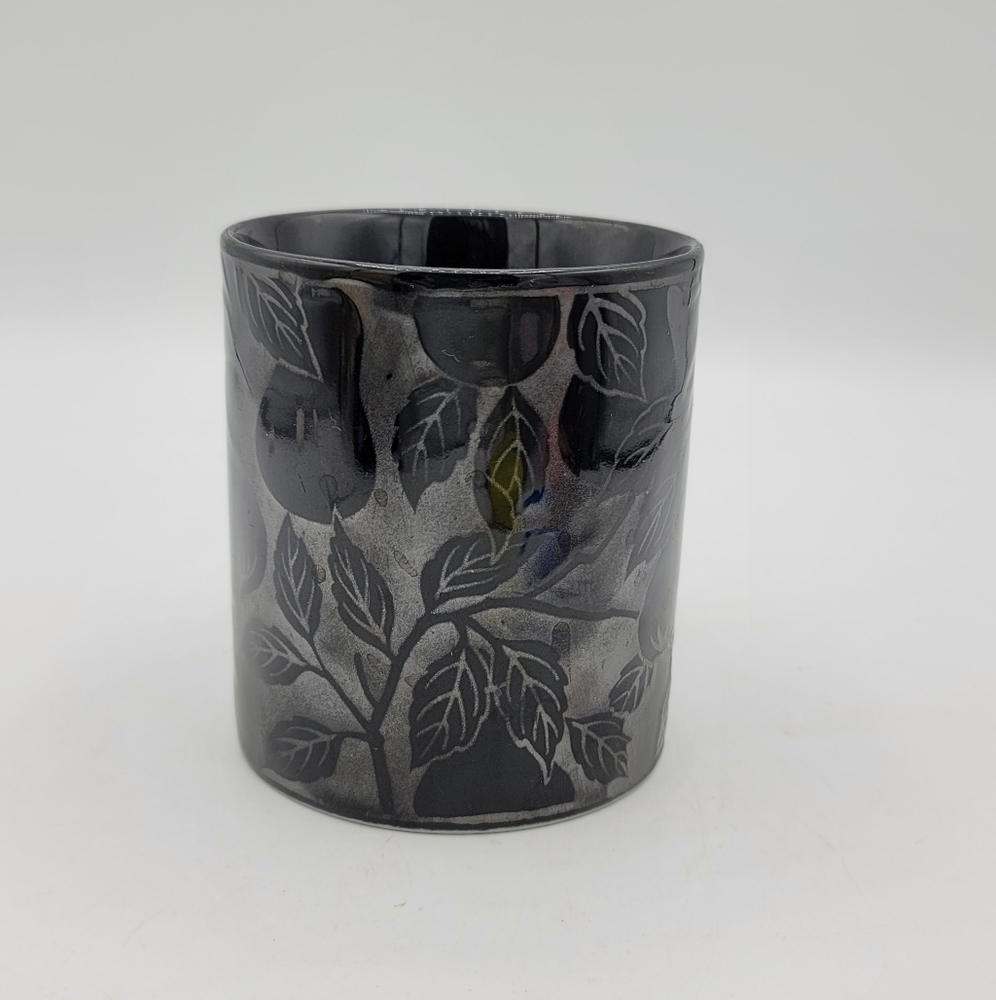 Monochrome Black on Black Jacquard Style Pear Fruit Floral Mug - Picture 2 of 7